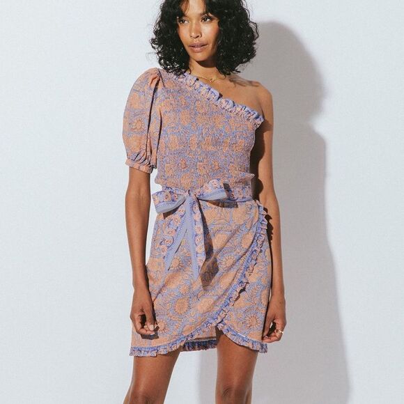 Cleobella Cassidy Purple Floral One Shoulder 100% Cotton-E1 - Picture 1 of 9